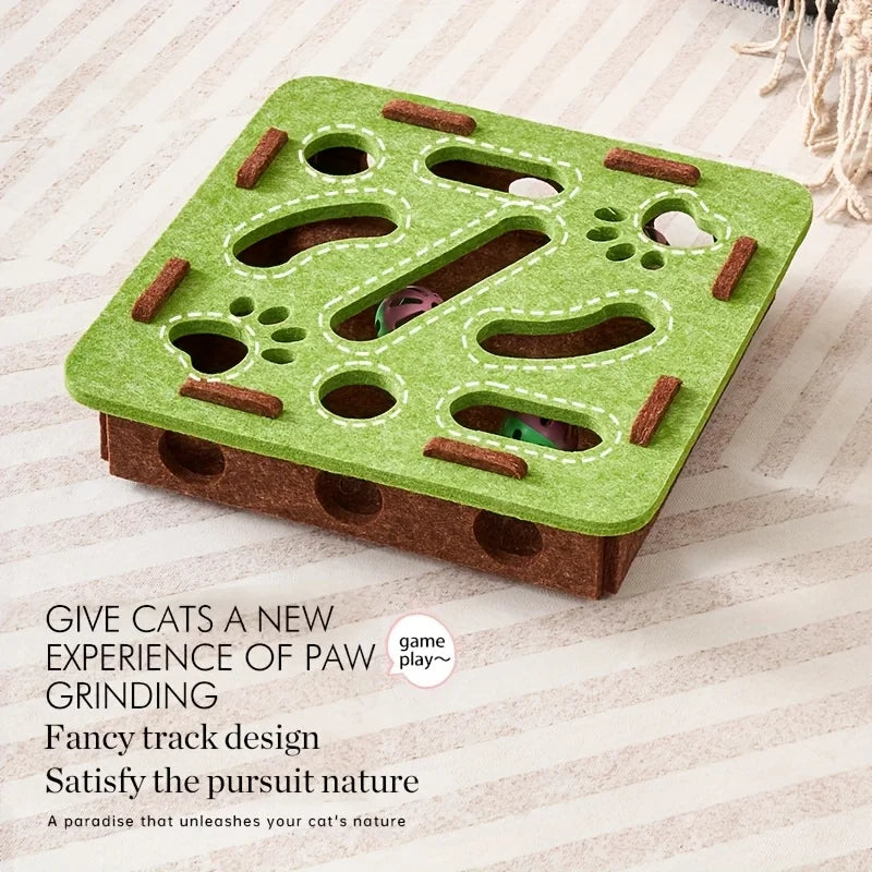 Patexy™ Interactive Felt Cat Puzzle Box – Maze Tunnel & Bell Ball Toy for Indoor Cats