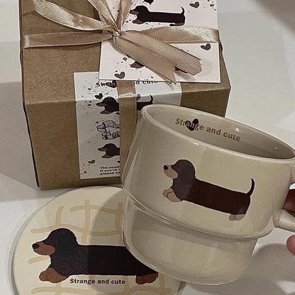 1/2Pcs Dachshunds Dog Cute Coffee Ceramic Cup 