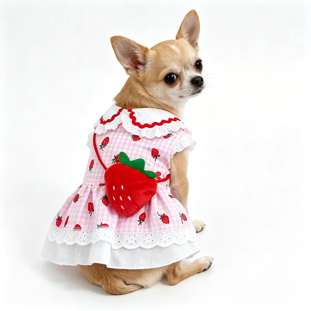 Patexy™Cute Strawberry Plaid Dog Dress – Summer Spring Girl Pet Apparel