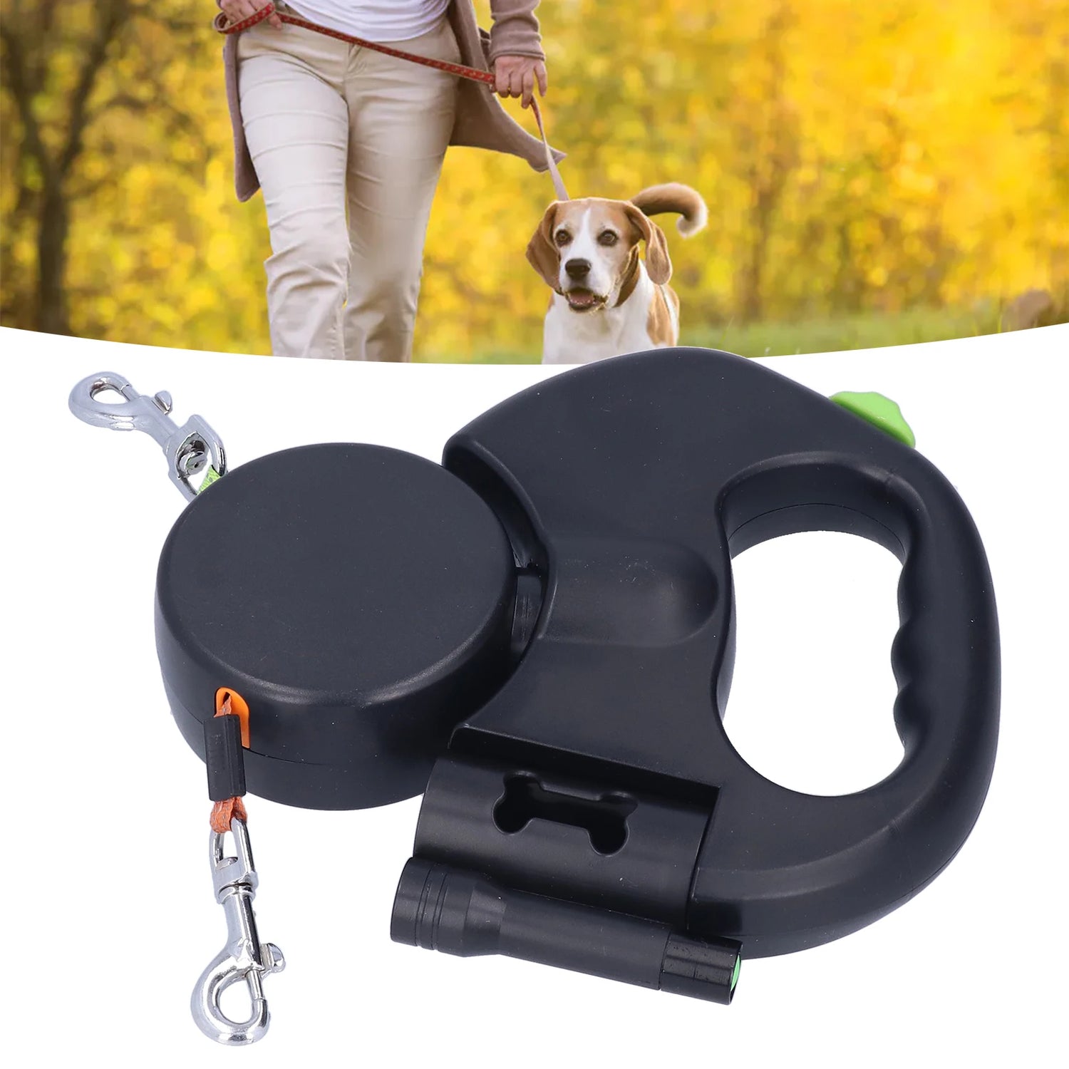 Patexy™2-in-1 Dual Retractable Dog Leash with LED Flashlight & Poop Bag Dispenser