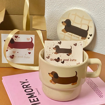 1/2Pcs Dachshunds Dog Cute Coffee Ceramic Cup 