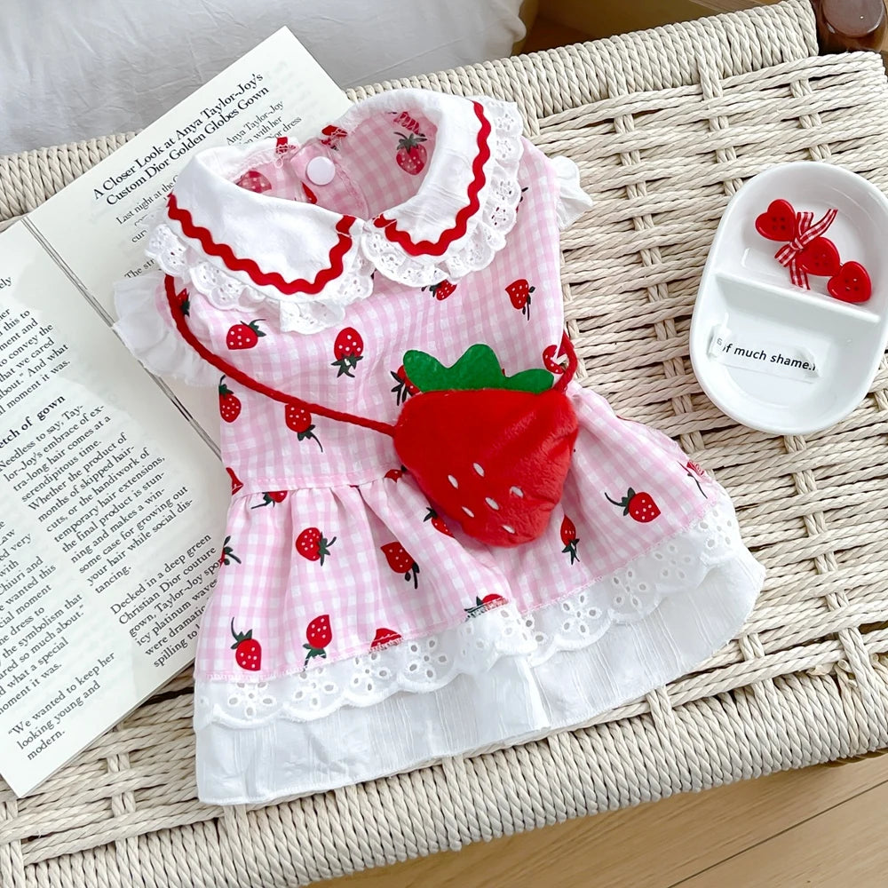 Patexy™Cute Strawberry Plaid Dog Dress – Summer Spring Girl Pet Apparel