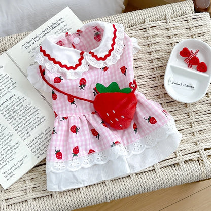 Patexy™Cute Strawberry Plaid Dog Dress – Summer Spring Girl Pet Apparel