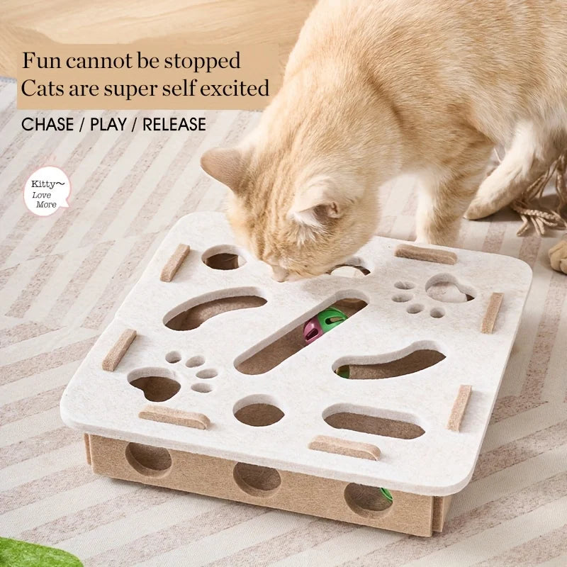 Patexy™ Interactive Felt Cat Puzzle Box – Maze Tunnel & Bell Ball Toy for Indoor Cats