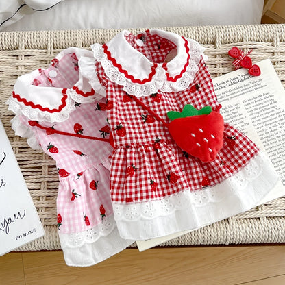 Patexy™Cute Strawberry Plaid Dog Dress – Summer Spring Girl Pet Apparel