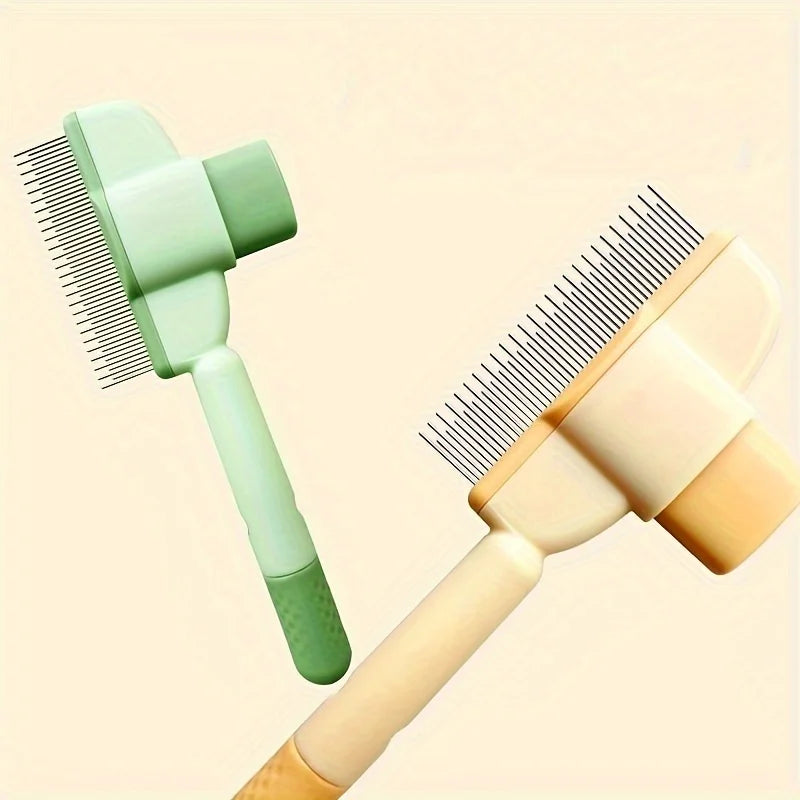 Self-Cleaning Pet Grooming Comb for Cats - Dense Teeth Detangling Brush, Lice Removal, Ergonomic Handle, Cat Brush