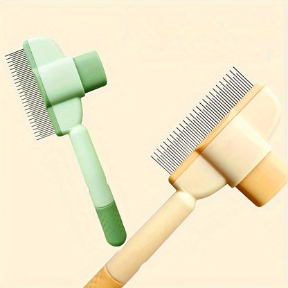 Self-Cleaning Pet Grooming Comb for Cats - Dense Teeth Detangling Brush, Lice Removal, Ergonomic Handle, Cat Brush